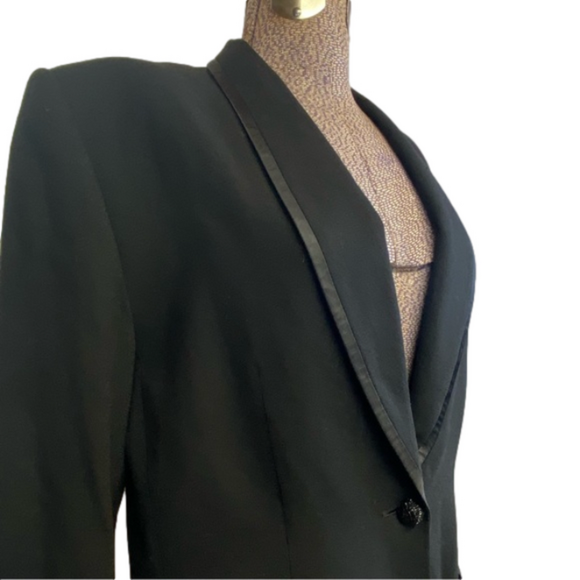 NEW VTG 100% Pure Wool Tuxedo Jacket Beaded Button Satin Lapel Luxury Lined - Picture 3 of 15
